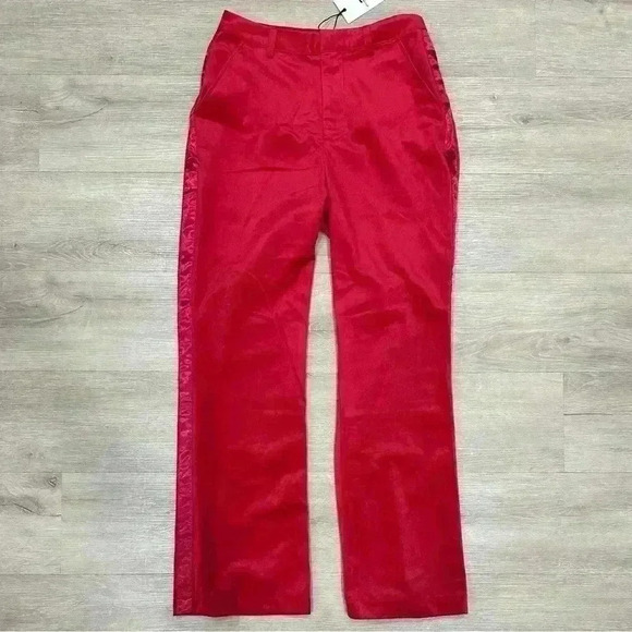 Nwt 7 for all Mankind 6 Pants Velvet Tuxedo Pants Red with Metallic Satin trim - Picture 1 of 4